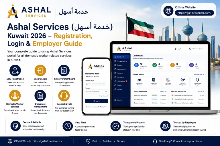 Ashal Services (خدمة أسهل) Kuwait 2026 registration, login, employer dashboard, domestic worker services, work permit, and online portal guide.