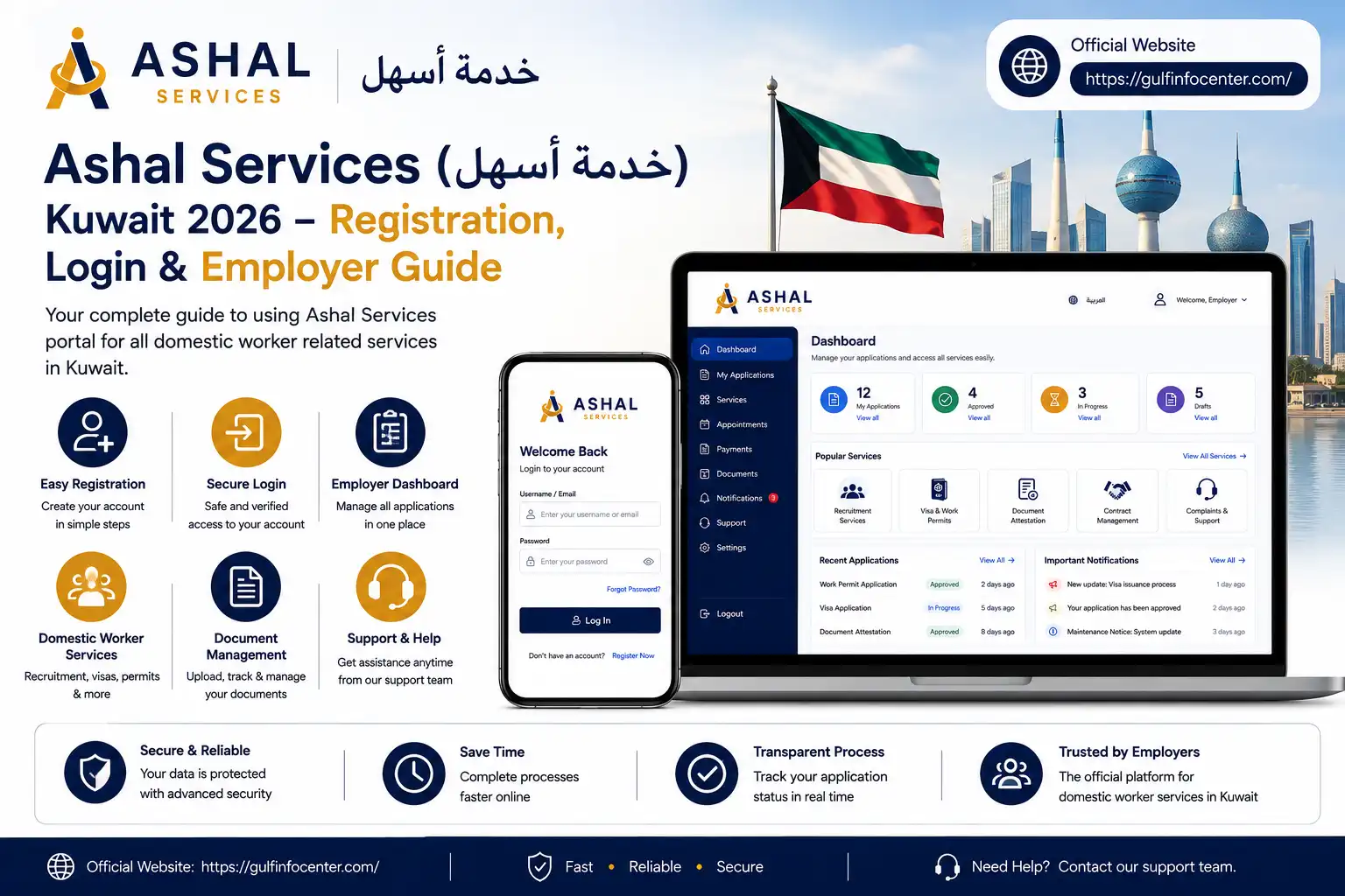 Ashal Services (خدمة أسهل) Kuwait 2026 registration, login, employer dashboard, domestic worker services, work permit, and online portal guide.