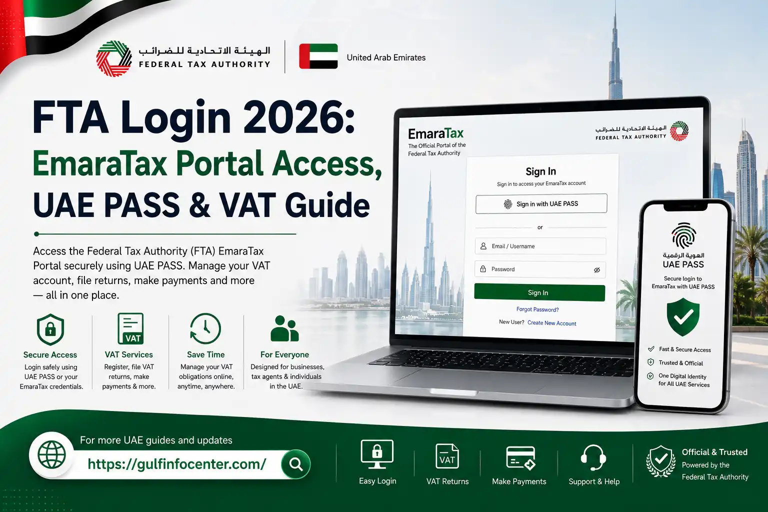 FTA Login 2026 EmaraTax Portal access using UAE PASS and VAT services in the UAE