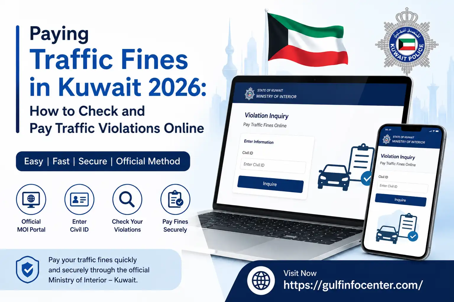Paying traffic fines in Kuwait 2026 online through the official MOI portal